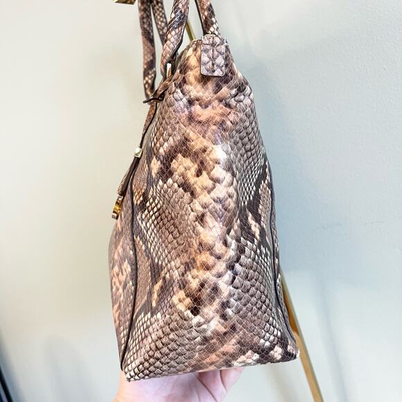 Michael Kors Embossed Leather Snakeskin Python Print Riley Satchel Hand Bag - Picture 9 of 13